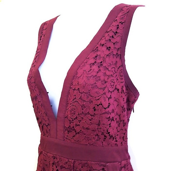 Free People Mini Dress Pleated Lace Eyelet Cutout Back Lined Wine Pockets S - Picture 3 of 8